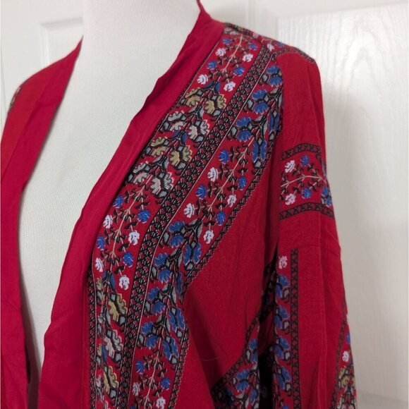 Do Everything in Love Floral Kimono Cardigan Womens One Size Red Boho Open Front - Picture 2 of 10